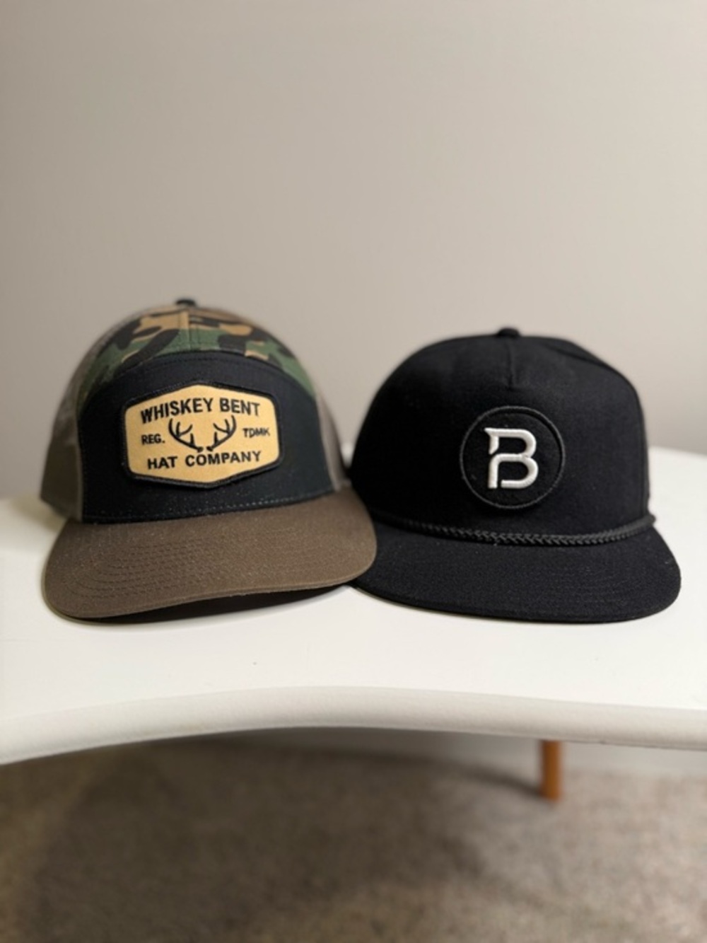 Whiskey Bent Hat Co The Rut 7-Panel Cap & NWT BYLT Coastal Rope Hat Black